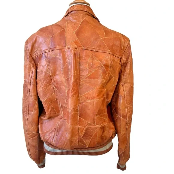 Vintage Casablanca Patchwork Zig Zag Stitch Leather Bomber Jacket